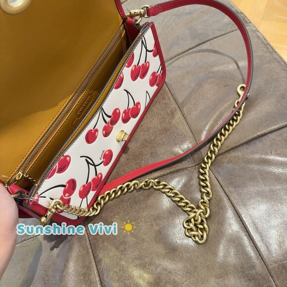 NWT Coach Dinky Bag Leather With Cherry Print Brass Chalk Multi CZ493 - Picture 7 of 14